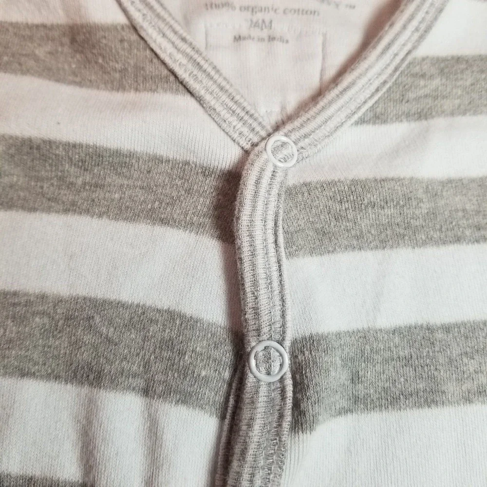Burts Bees Long Sleeve Bodysuit Snap Organic Cotton Light Blue/Gray Stripe 24 Mo